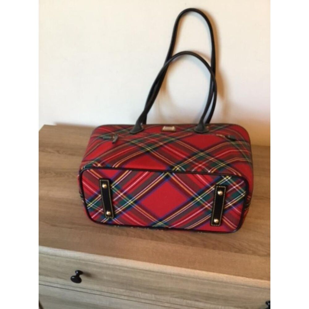 Dooney & Burke Red Plaid Tartan Tote w/Black Leather Trim NWOT - Picture 9 of 11